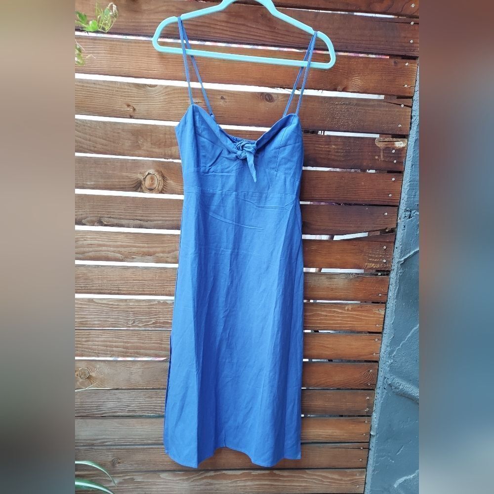 Women’s Blue Spaghetti Strap Tie-Front Dress